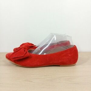 Antonio De Faria Ashley Flats Womens 7.5 Red Suede Leather Bow Pointed Toe